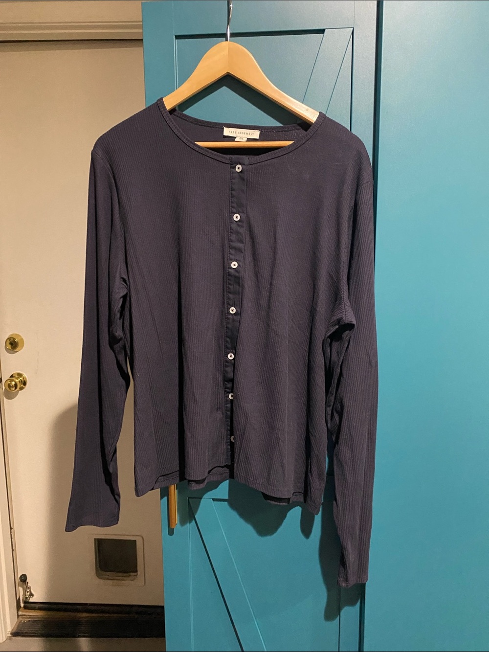 Waffle Knit Button-Down Shirt - Navy